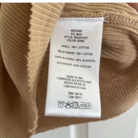 Redone Hanes 90’s Cap Sleeve T-Shirt Ribbed Crew Neck Sand Beige Baby - Picture 3 of 6